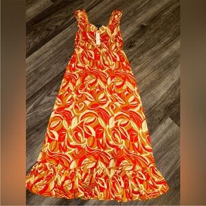 NWT RAGA Chaudry sold at Anthro Vibrant Orange and Cream Sleeveless Dress